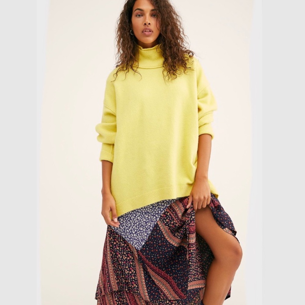 Free People Afterglow Mock Neck Lime Sweater